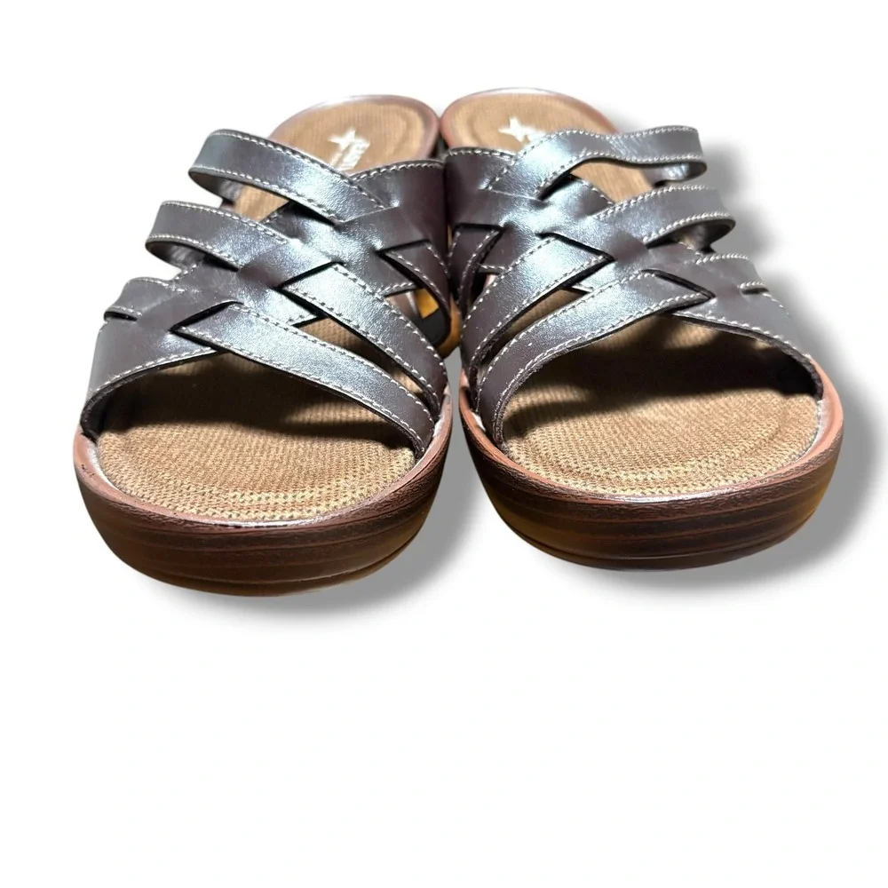 Eastland Womens Brown Poppy Strappy Memory Foam Wedge Slide Sandals Platform